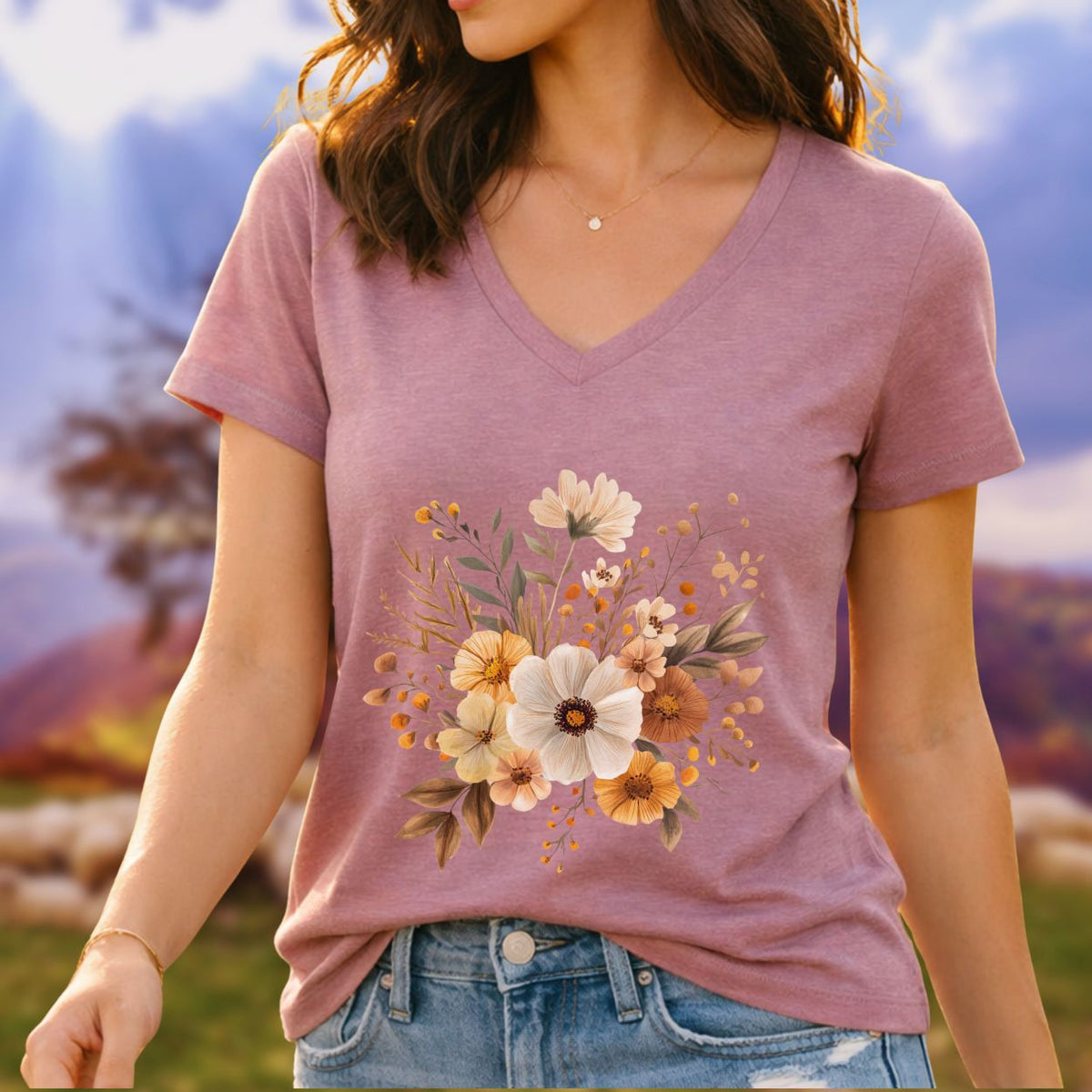 Harvest Blooms V-Neck Tee