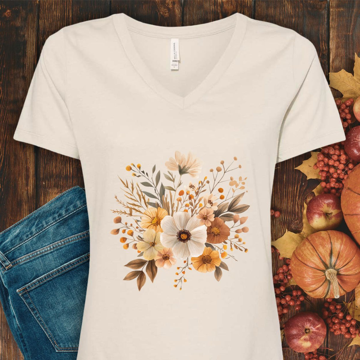 Harvest Blooms V-Neck Tee
