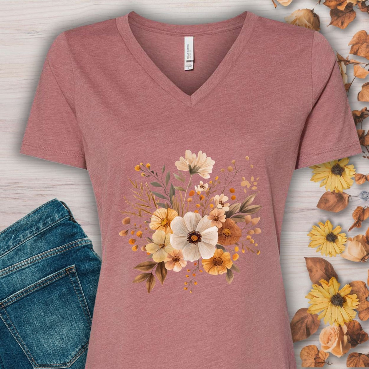 Harvest Blooms V-Neck Tee