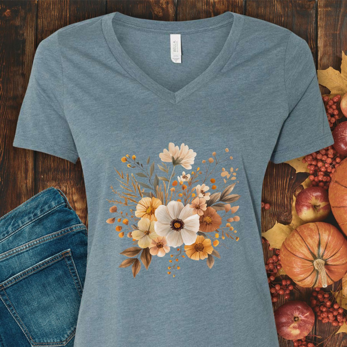 Harvest Blooms V-Neck Tee