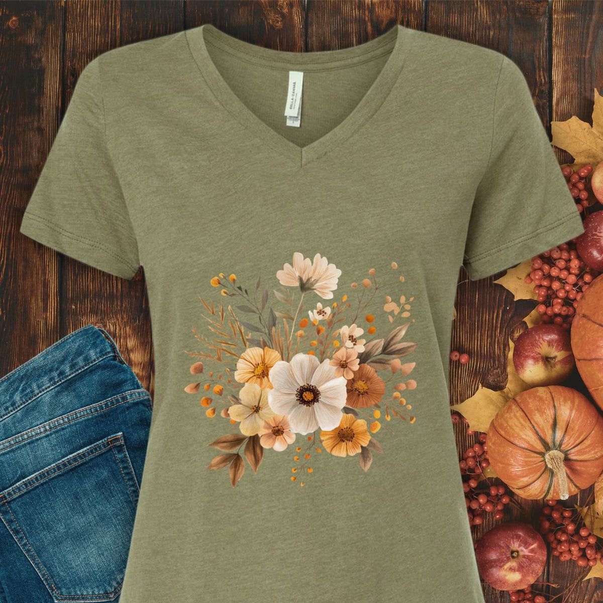 Harvest Blooms V-Neck Tee