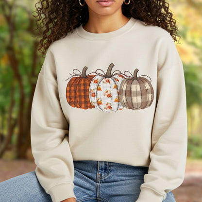 Fall Plaid Quilted Pumpkins Sweatshirt