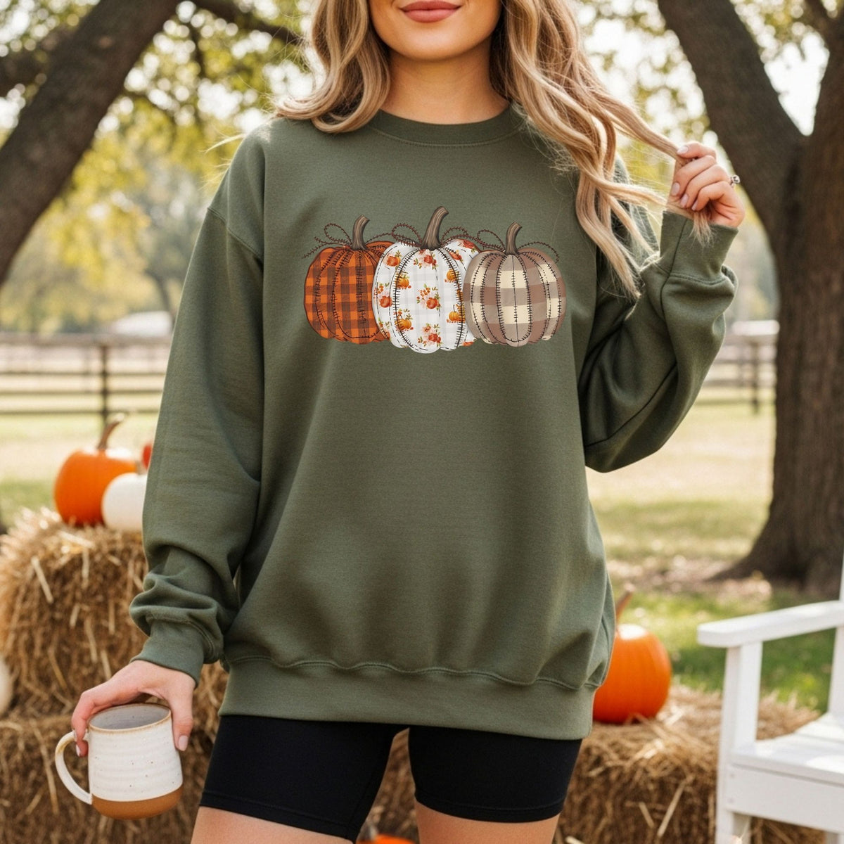 Fall Plaid Quilted Pumpkins Sweatshirt