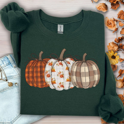 Fall Plaid Quilted Pumpkins Sweatshirt