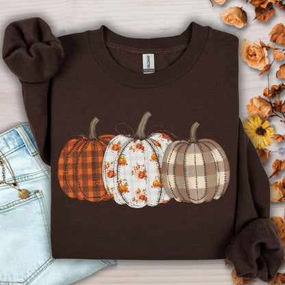 Fall Plaid Quilted Pumpkins Sweatshirt