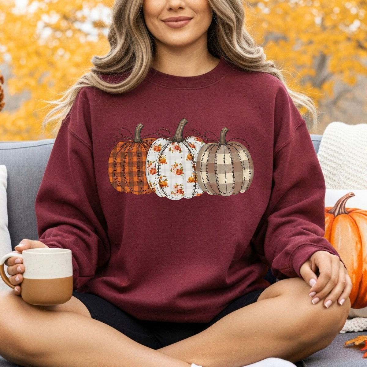 Fall Plaid Quilted Pumpkins Sweatshirt
