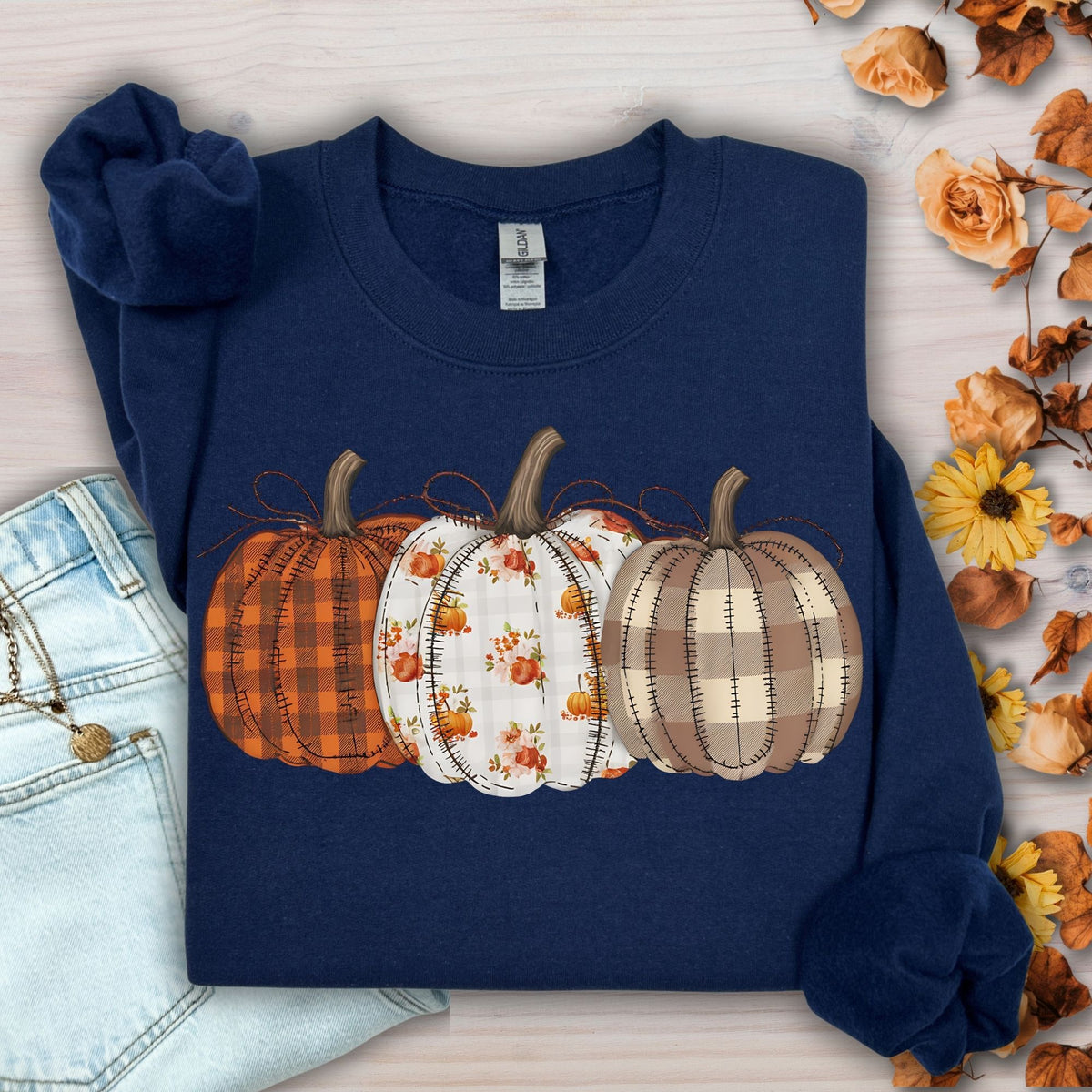 Fall Plaid Quilted Pumpkins Sweatshirt