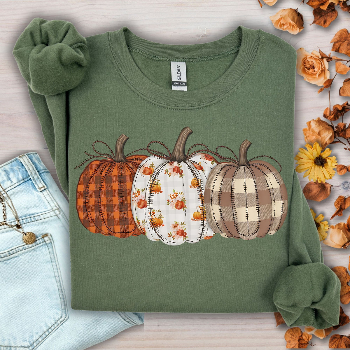 Fall Plaid Quilted Pumpkins Sweatshirt