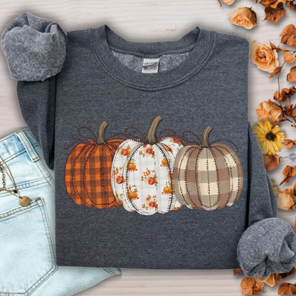 Fall Plaid Quilted Pumpkins Sweatshirt