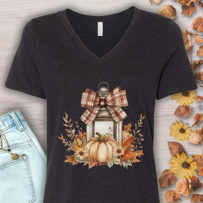 Autumn Lantern & Pumpkin V-Neck Tee