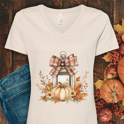 Autumn Lantern & Pumpkin V-Neck Tee