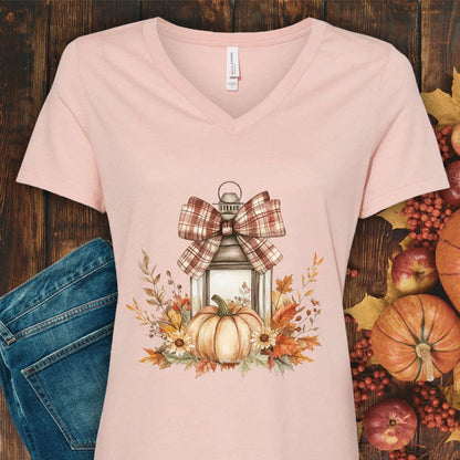 Autumn Lantern & Pumpkin V-Neck Tee