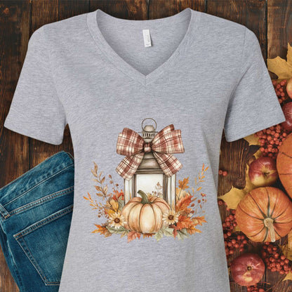 Autumn Lantern & Pumpkin V-Neck Tee