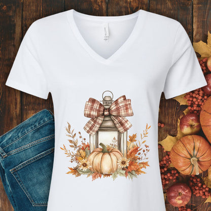 Autumn Lantern & Pumpkin V-Neck Tee