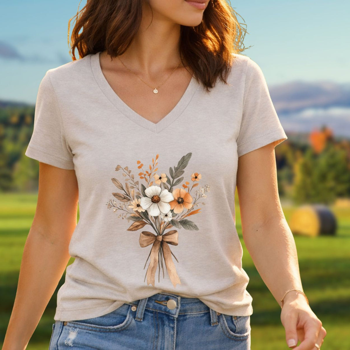 Harvest Bouquet V-Neck Tee