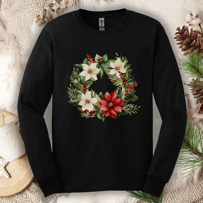 Holiday Poinsettia Wreath Long Sleeve Tee