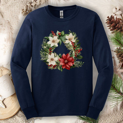Holiday Poinsettia Wreath Long Sleeve Tee