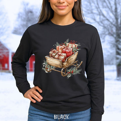 Rustic Christmas Sleigh Long Sleeve Tee