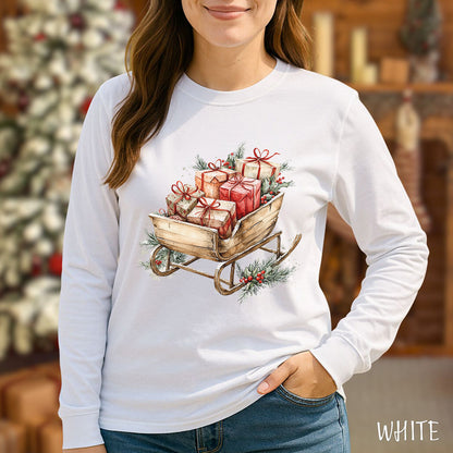 Rustic Christmas Sleigh Long Sleeve Tee