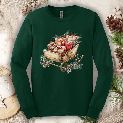 Rustic Christmas Sleigh Long Sleeve Tee