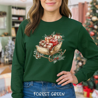 Rustic Christmas Sleigh Long Sleeve Tee