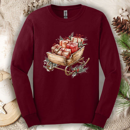 Rustic Christmas Sleigh Long Sleeve Tee