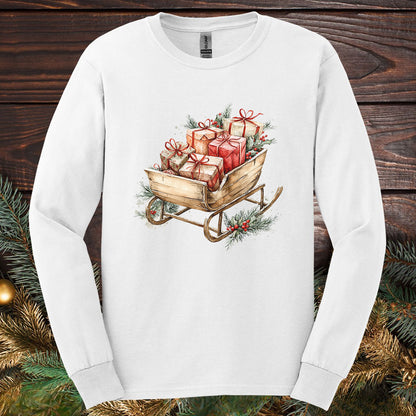 Rustic Christmas Sleigh Long Sleeve Tee