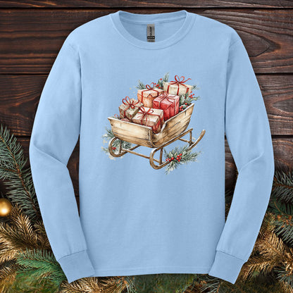 Rustic Christmas Sleigh Long Sleeve Tee