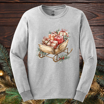 Rustic Christmas Sleigh Long Sleeve Tee
