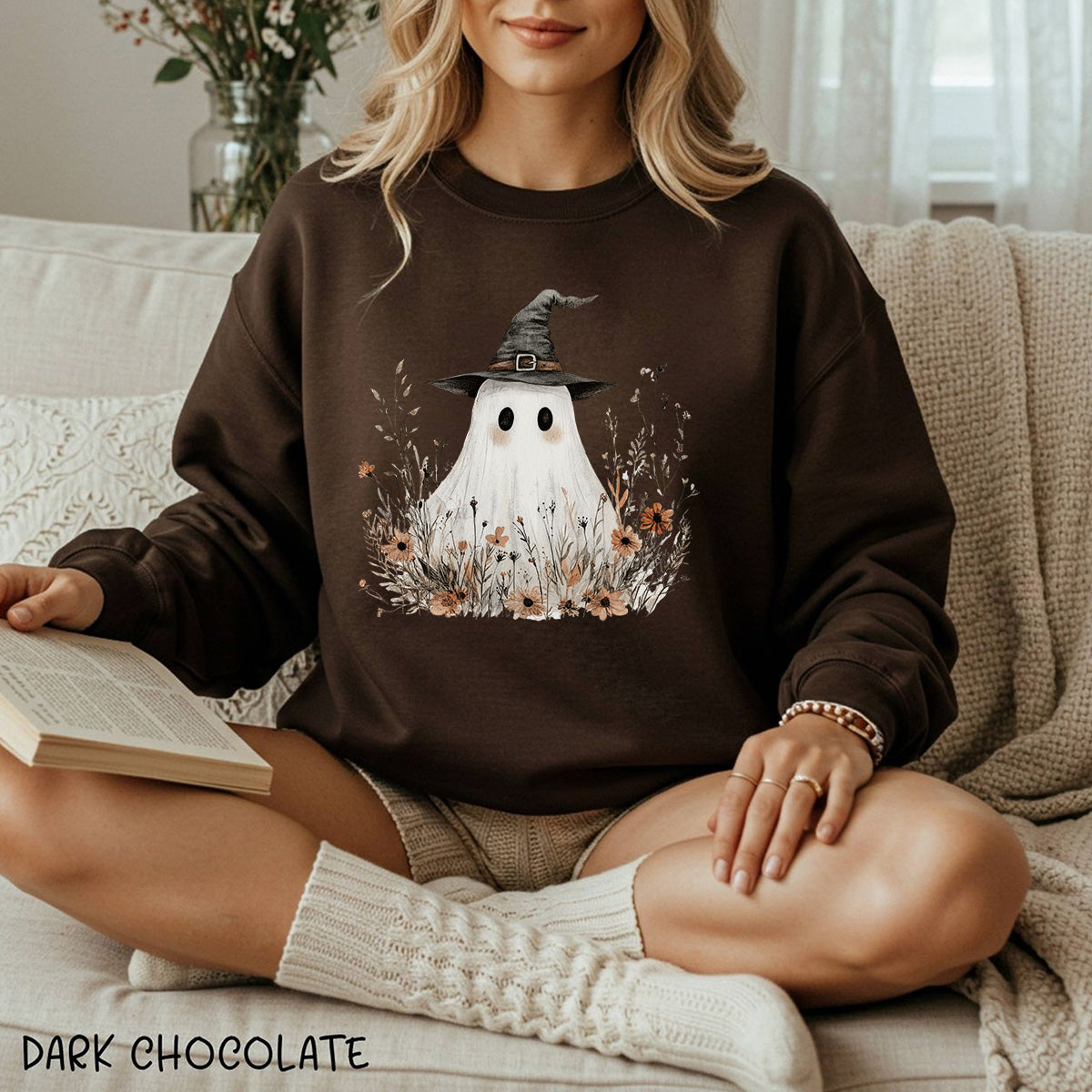 Boho Ghost Witch Halloween Sweatshirt