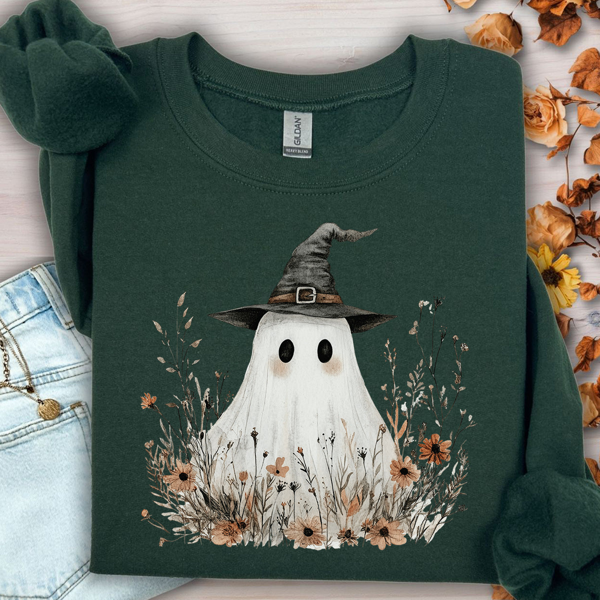 Boho Ghost Witch Halloween Sweatshirt