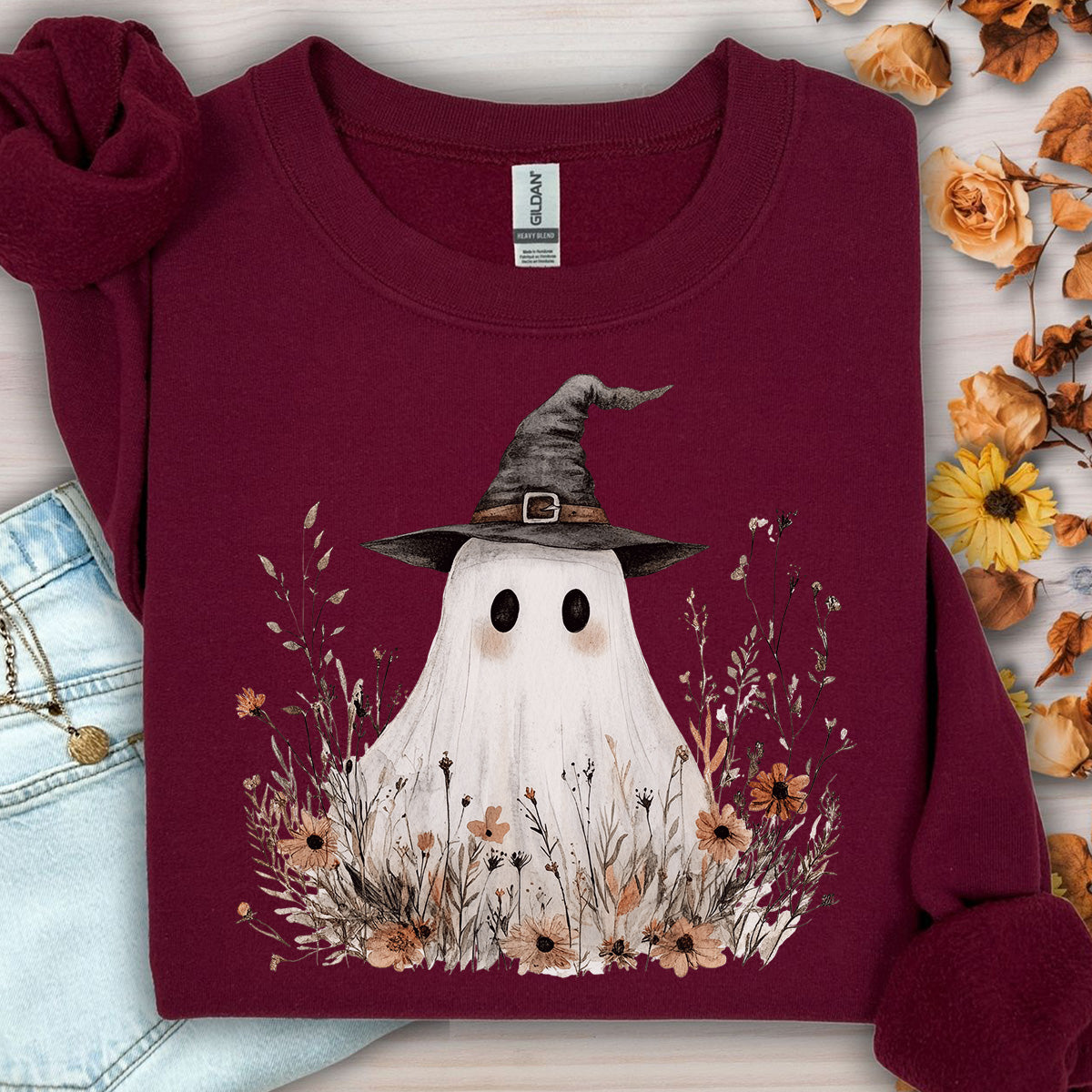 Boho Ghost Witch Halloween Sweatshirt