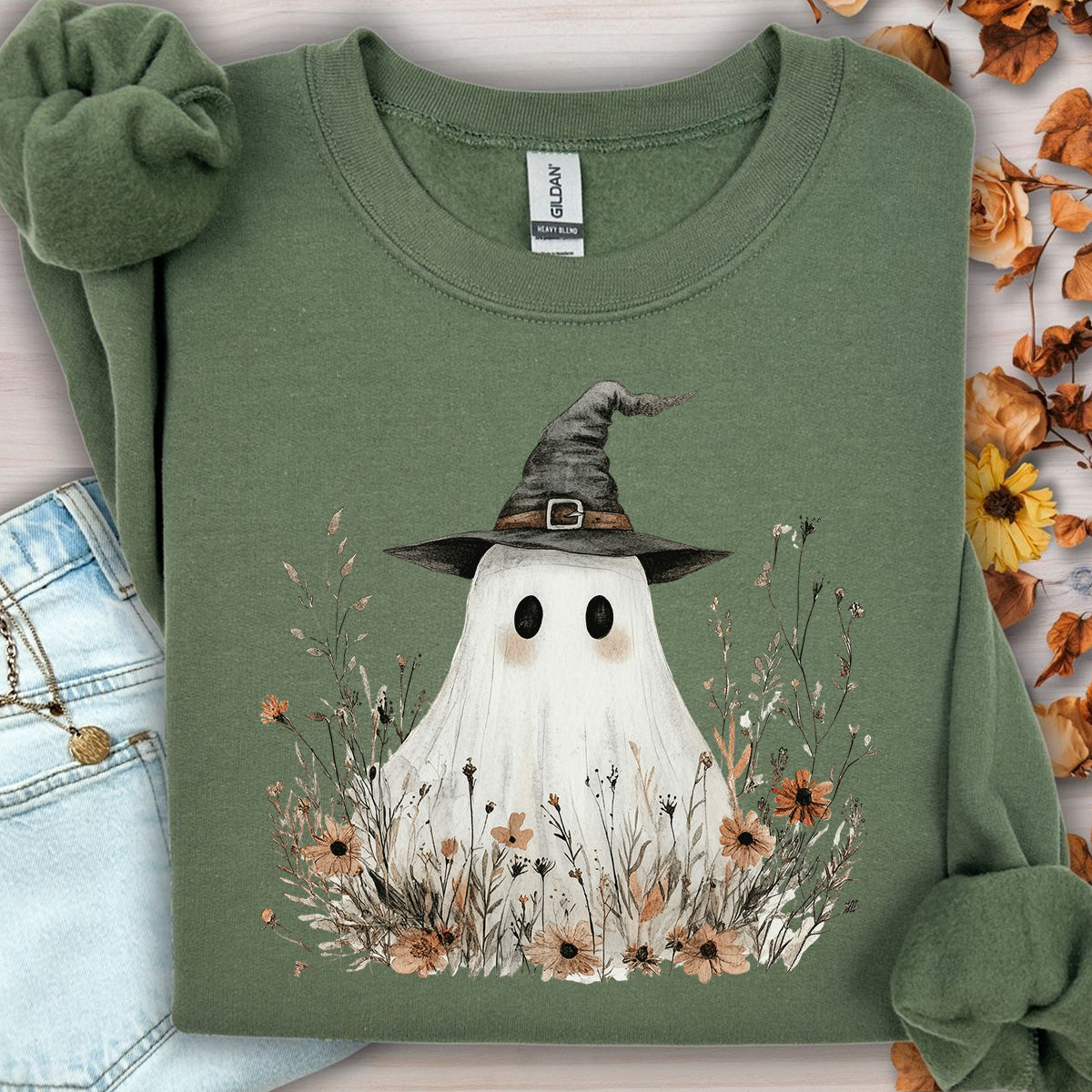 Boho Ghost Witch Halloween Sweatshirt