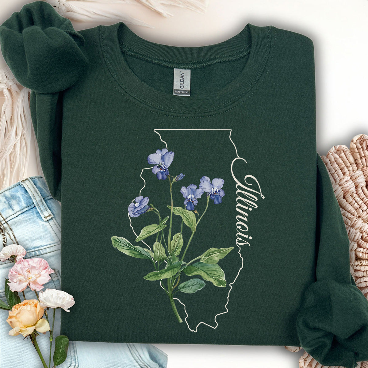 Illinois State Flower Sweatshirt - Common Wood Violet