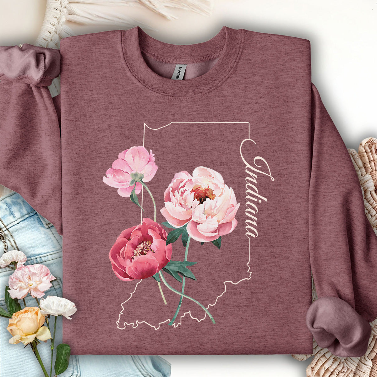 Indiana State Flower Sweatshirt - Peony