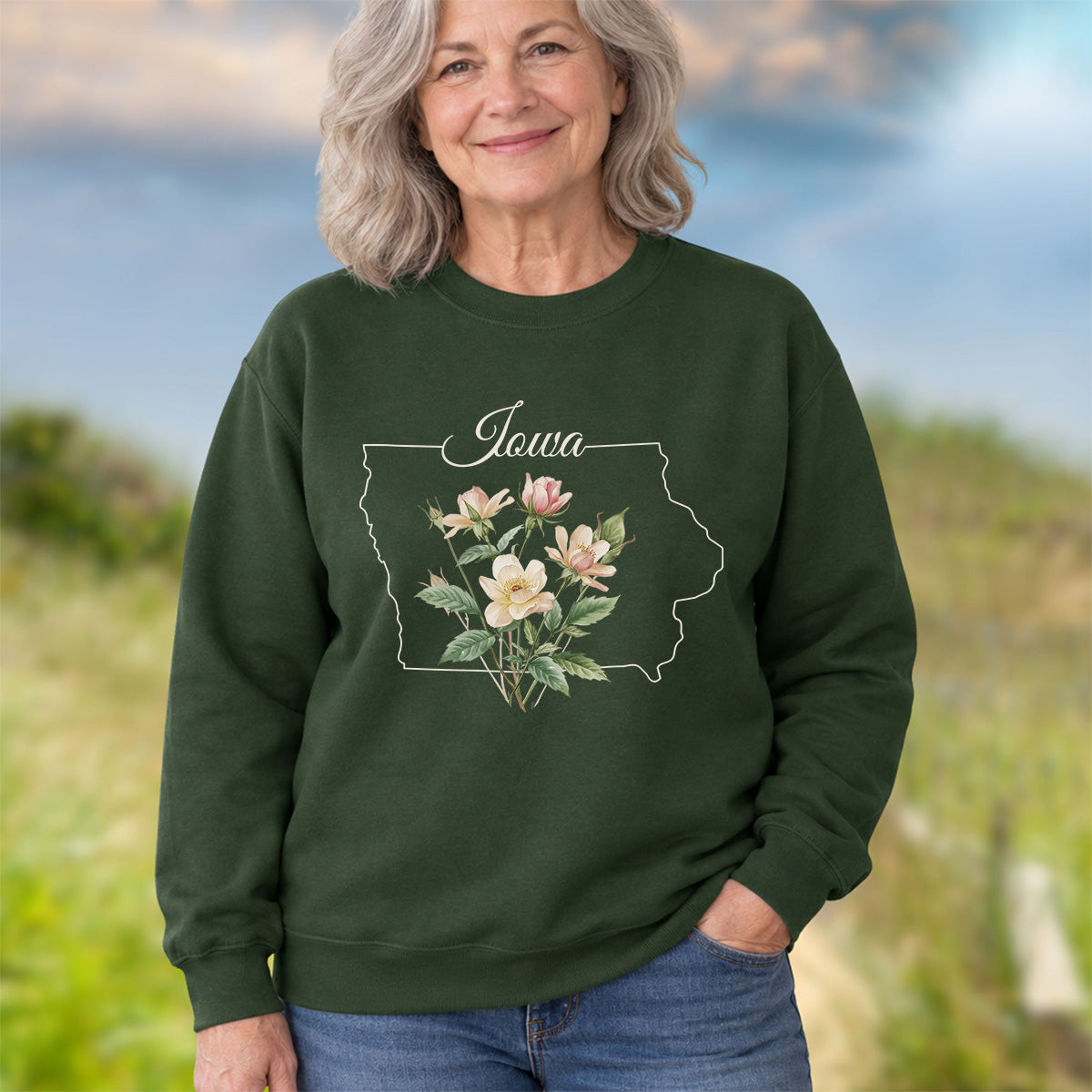 Iowa State Flower Sweatshirt - Wild Prairie Rose