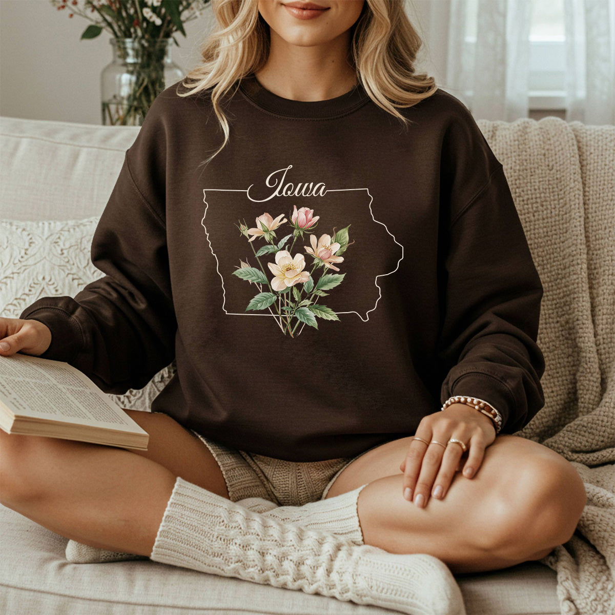 Iowa State Flower Sweatshirt - Wild Prairie Rose