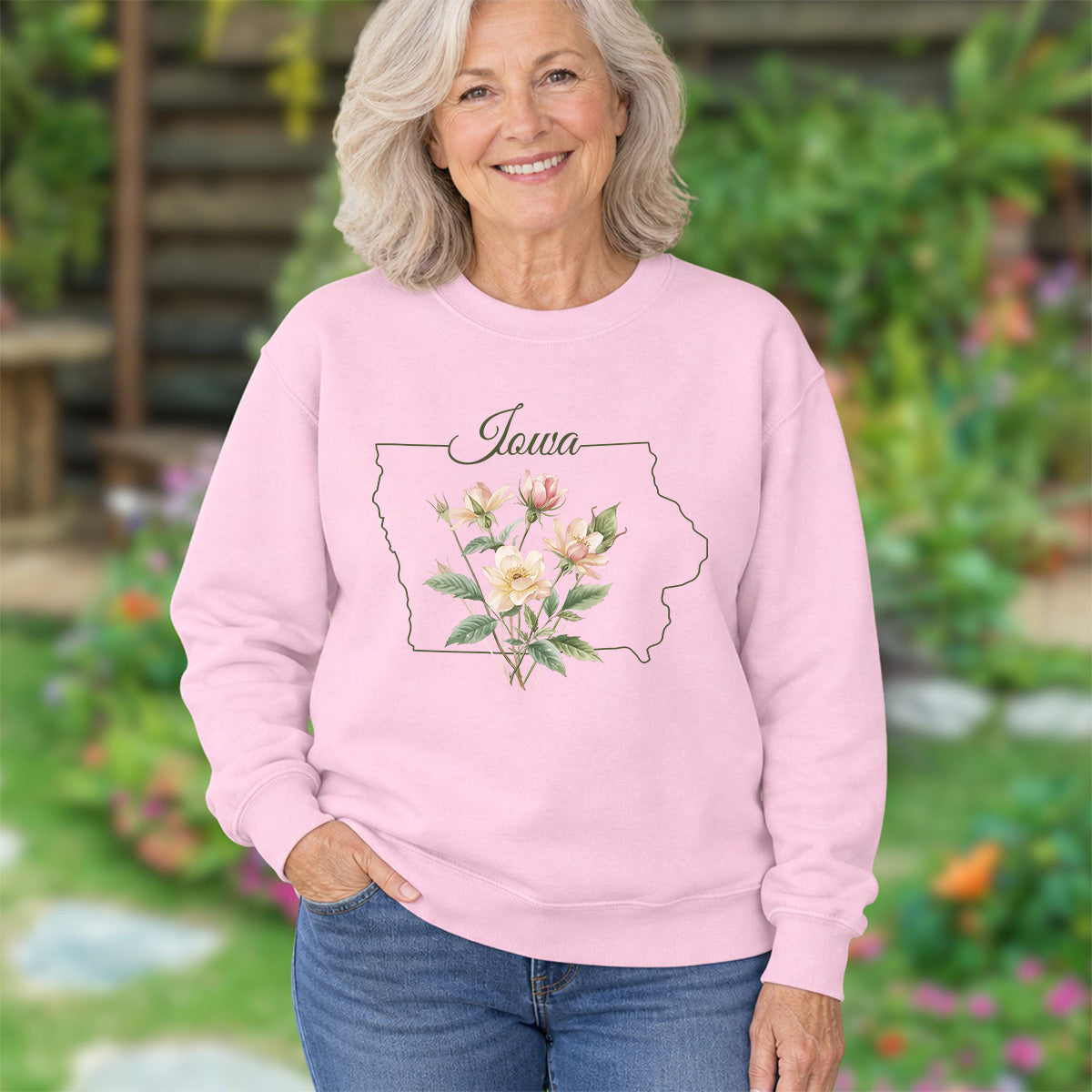 Iowa State Flower Sweatshirt - Wild Prairie Rose