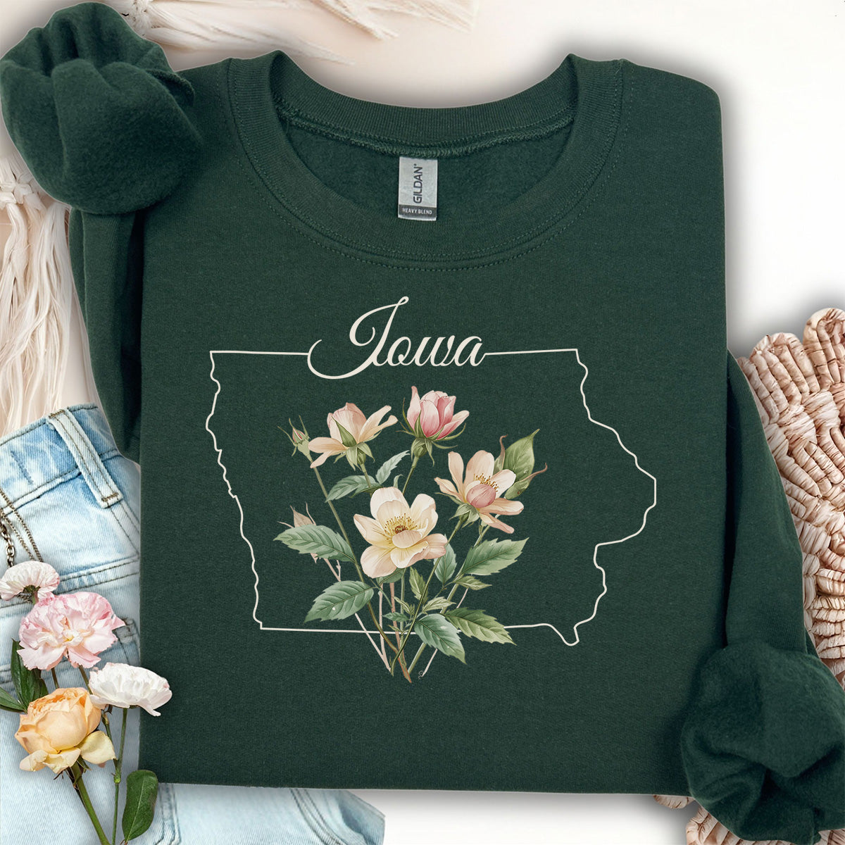 Iowa State Flower Sweatshirt - Wild Prairie Rose