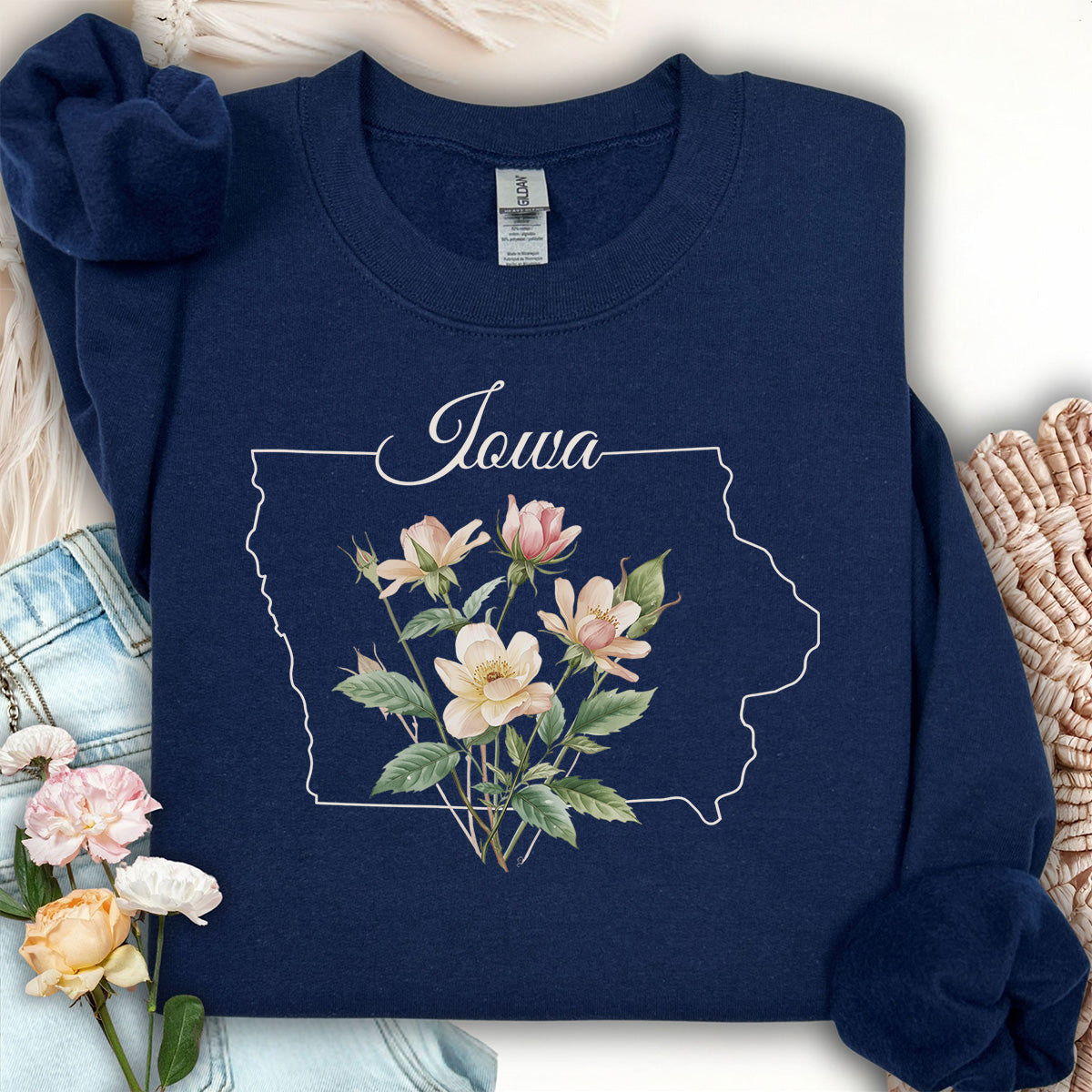 Iowa State Flower Sweatshirt - Wild Prairie Rose