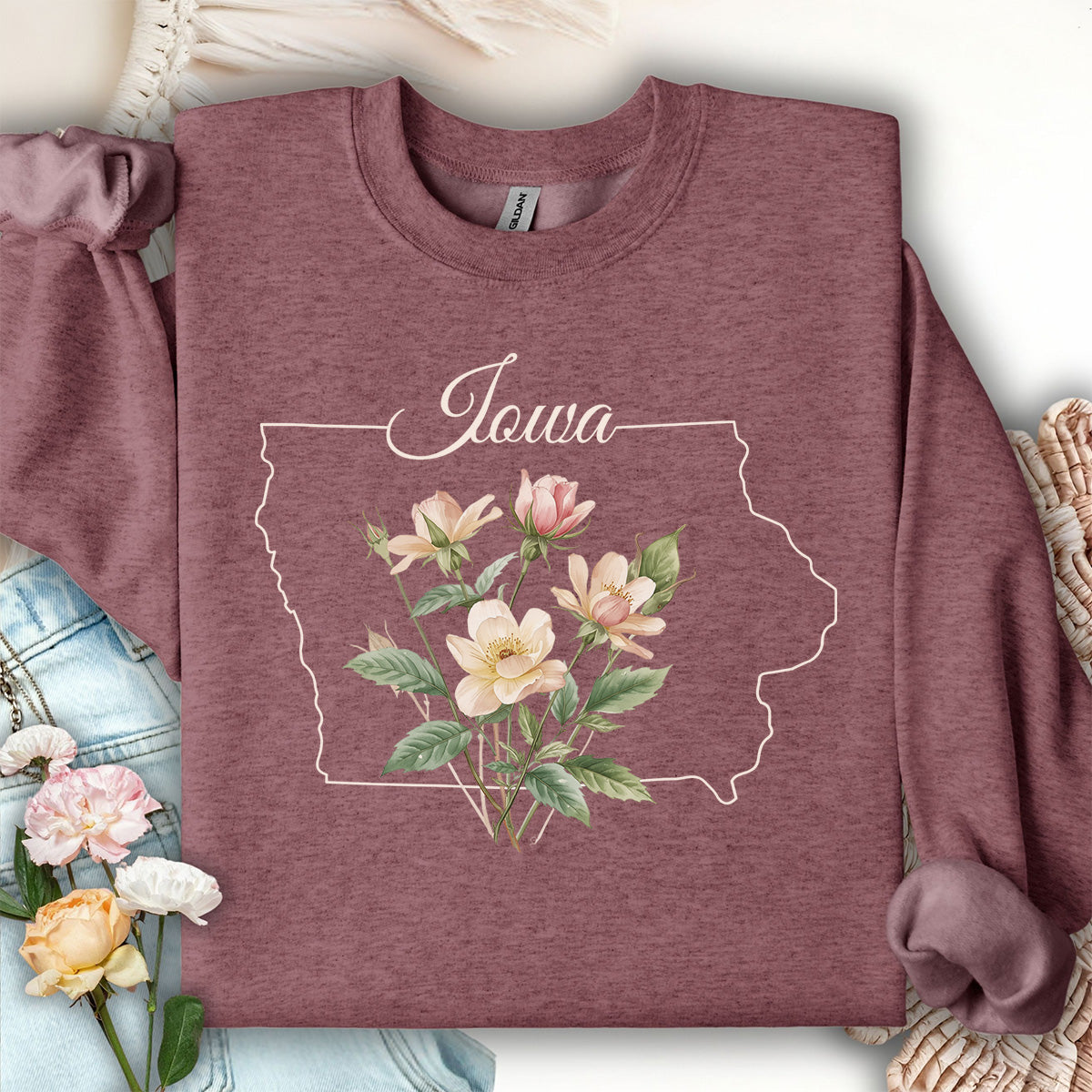 Iowa State Flower Sweatshirt - Wild Prairie Rose