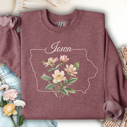 Iowa State Flower Sweatshirt - Wild Prairie Rose