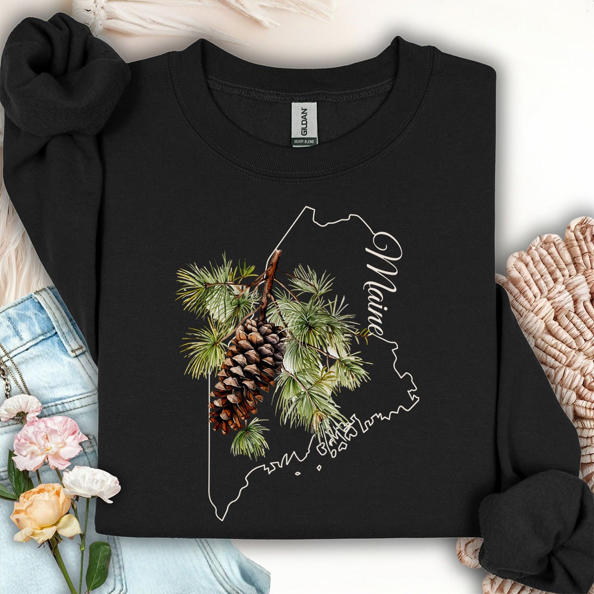 Maine State Flower Sweatshirt - White Pine & Tassle
