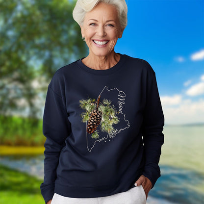 Maine State Flower Sweatshirt - White Pine & Tassle
