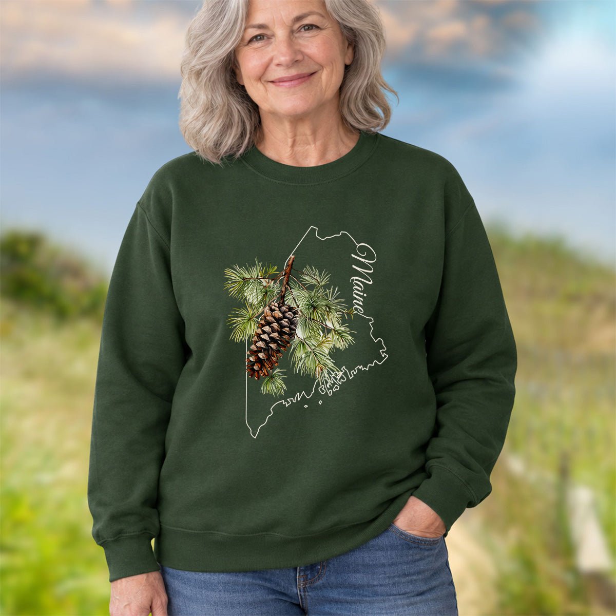 Maine State Flower Sweatshirt - White Pine & Tassle