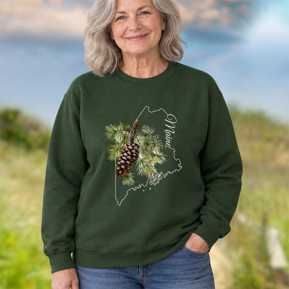 Maine State Flower Sweatshirt - White Pine & Tassle