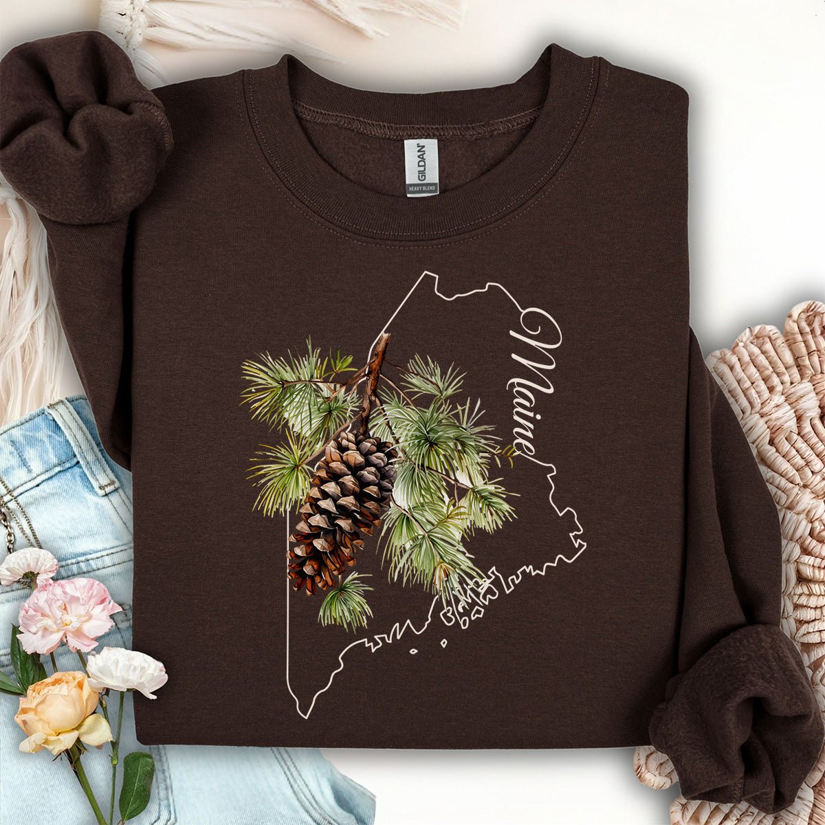 Maine State Flower Sweatshirt - White Pine & Tassle