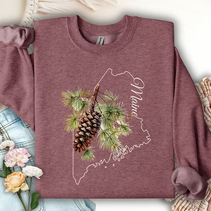 Maine State Flower Sweatshirt - White Pine & Tassle