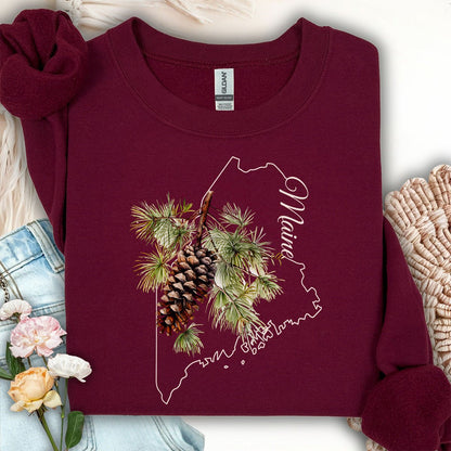 Maine State Flower Sweatshirt - White Pine & Tassle