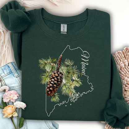 Maine State Flower Sweatshirt - White Pine & Tassle